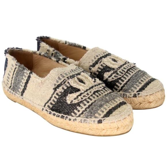 Chanel Espadrille 37 Striped Woven Canvas Cap Toe Cc Flats CC-0503N-0144 - Picture 5 of 11